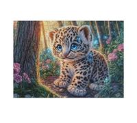 Snow Leopard Cub on Forest Path with Flowers 300 Pieces Jigsaw Puzzles For Men Educational Decompression Adults Anxiety Memory Care Mothers Valentines Gift Eco Friendly Material 300 PCS