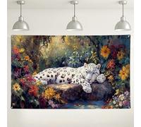 Snow Leopard Floral Backdrop, Tropical Nature Painted Wall Background, Wildlife Photography Decoration for Home Party Indoor/Outdoor Gatherings 71x43 Inch