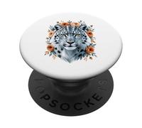 Snow Leopard Floral Wildlife Portrait PopSockets Adhesive PopGrip