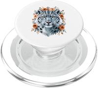 Snow Leopard Floral Wildlife Portrait PopSockets PopGrip for MagSafe