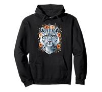Snow Leopard Floral Wildlife Portrait Pullover Hoodie