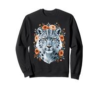 Snow Leopard Floral Wildlife Portrait Sweatshirt