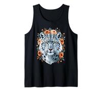 Snow Leopard Floral Wildlife Portrait Tank Top