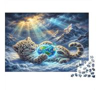 Snow Leopard Holding Earth 1000 Piece Jigsaw Puzzles for Adults 12+, Thick Cardboard, Leopard in Snowy Clouds, Stress Relief Meditation, Entertainment for Home, for Men & Women 70x50cm/10
