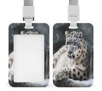 Snow Leopard ID Badge Holder Waterproof Card Protector Push-Pull Slot Work ID Card Holder with Lanyard Personalized Detachable Card Holders for Office Corporate Use