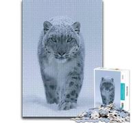 Snow Leopard in Snowy Landscape Detailed Jigsaw Puzzle for Adults, 500 PCS