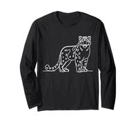 Snow Leopard Line Art Wildlife Big Cat Illustration Long Sleeve T-Shirt