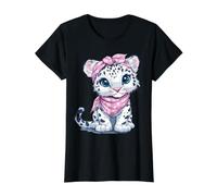 Snow Leopard Lover White Leopard Animal Snow Leopard Face Value Graphic T-Shirt, Women, Black, XS