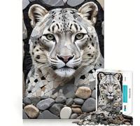 Snow Leopard Mosaic Portrait 1000 Piece Jigsaw Puzzles for Teenagers Jigsaw Brain Workout Toy Group Play Art Assembly Classic Gift (38x52cm)
