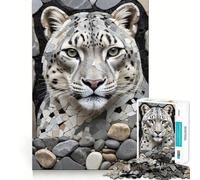 Snow Leopard Mosaic Portrait Jigsaw Puzzle for Adults 1000 Pieces Memory Boost Group Play Pattern Assembly Xmas Surprise (50x75cm)