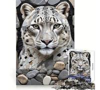 Snow Leopard Mosaic Portrait Jigsaw Puzzle for Adults 1000 Pieces Memory Boost Group Play Pattern Assembly Xmas Surprise (50x75cm)