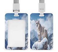 Snow Leopard Mountain Badge Holder,Durable Sturdy Lanyard Badge Protector Push-Pull Type Adjustable Fashionable Work ID Cover for Metro Nurse Office