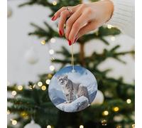 Snow Leopard Mountain Ceramic Christmas Ornaments - 2.8 Inch Round Double-Sided Xmas Tree Decorations with Gold Ribbon for Home Holiday Decor, Gift for Family & Friends