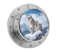 Snow Leopard Mountain Kitchen Timer Chef Cooking Timers Clock with Loud Alarm Exquisite Stainless Steel Mechanical Desk Timers Magnetic Backing 60 Minute Visual Timer for Work