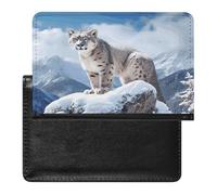 Snow Leopard Mountain Passport Holder PU Leather Slim Passport Cover with Card Slots Travel Document Holder Cover