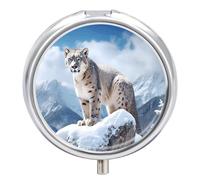 Snow Leopard Mountain Pill Case Portable Medicine Organizer Compact Travel Pill Box Small Metal Medicine Box for Purse Pocket Pill Container Holder 3 Compartments Medication Holder