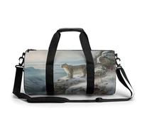 Snow Leopard on A Mountain Ledge Travel Gym Bag for Women Men Cylindrical Duffle Bag Sport Workout Bag with Shoulder Strap