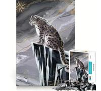 Snow Leopard on An Icy Mountain Peak Jigsaw Puzzles for Adults1000 Pieces Memory Boost Together Fun Image Assembly Art Collectible (38x52cm)
