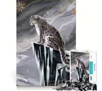 Snow Leopard on An Icy Mountain Peak Jigsaw Puzzles for Adults1000 Pieces Memory Boost Together Fun Image Assembly Art Collectible (38x26cm)
