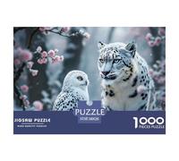 Snow Leopard Owl Winter 1000 Pieces Recycled Paper Puzzle for Adults -Snow Leopard And Snowy Owl in Snow Educational Game Decompression Fun Present38x26cm/1000pcs