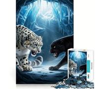 Snow Leopard Panther Confrontation 1000 Piece Jigsaw Puzzles for Teenagers Jigsaw Clear Logic Toy Peaceful Time Perfect Cut Santa Wish List (50x75cm)