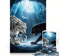Snow Leopard Panther Confrontation 1000 Piece Jigsaw Puzzles for Teenagers Jigsaw Clear Logic Toy Peaceful Time Perfect Cut Santa Wish List (50x75cm)