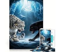 Snow Leopard Panther Confrontation 1000 Piece Jigsaws for Teenagers Puzzle Boost Memory Quiet Calm Premium Cut Heartfelt Gift (38x26cm)