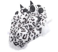 Snow Leopard Paw Mittens 1 Pair Plush Claw Gloves for Winter Cosplay | White Black Pair, PP Cotton Fill and Decorative Accent, for Performers Hands and Costume Outfits
