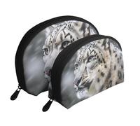 Snow Leopard Portable Shell Cosmetic Bag Set - Travel Makeup Organiser with Zipper & Inner Compartments