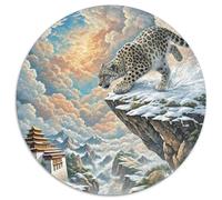 Snow Leopard Pouncing on Cliff 1000 Pieces Jigsaw Puzzles 12 Years And Up Art Round Jigsaw Puzzles Unique Challenge Family Game Stress Reliever Expert Skill Level 1000pcs (67.5x67.5cm)