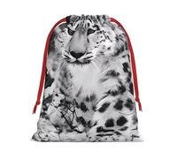 Snow Leopard Print Drawstring Bag wrap, String Pouches, Premium Packaging Bags for Business & Events M