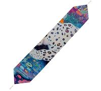Snow Leopard Psychedelic Garden Stream Plush Table Runner Boho Country Farmhouse Kitchen Dining Table Decoration 200*33cm