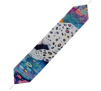 Snow Leopard Psychedelic Garden Stream Plush Table Runner Boho Country Farmhouse Kitchen Dining Table Decoration 229*33cm