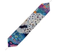 Snow Leopard Psychedelic Garden Stream Plush Table Runner Boho Country Farmhouse Kitchen Dining Table Decoration 178*33cm