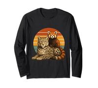 Snow Leopard Red Panda Retro Sunset Wildlife Pair Long Sleeve T-Shirt