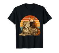 Snow Leopard Red Panda Retro Sunset Wildlife Pair T-Shirt