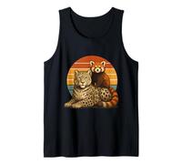 Snow Leopard Red Panda Retro Sunset Wildlife Pair Tank Top