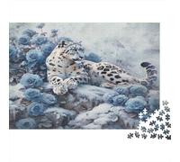 Snow Leopard Resting-Artistic Floral Fantasy 1000 Piece Jigsaws Featuring Artistic Design Personalised Jigsaws That Are Impossible Hard Difficult Challenging for Home Decor 38x26cm/1000pcs