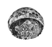 Snow Leopard,Shower Cap Nightcap Double Layer Waterproof Elastic Bath Cap Reusable Hair Cap