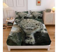 Snow Leopard Single Fitted Sheet Cheetah Microfibre Bedding Sets 3pcs Sheets Deep Pocket 30cm with 2 Pillowcase, Bed Cover (90x190cmx30cm) sd1088