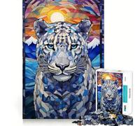 Snow Leopard Stained Glass 1000 Pieces Jigsaw Puzzles for Adults Strengthen Memory Casual Fun Clean Edge Classic Gift (38x52cm)