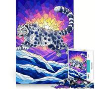 Snow Leopard Stained Glass Illustration Jigsaw Puzzles 1000 Pieces for Teenagers Logic Game Warm Time Precise Cut Art Collection Piece (38x26cm)