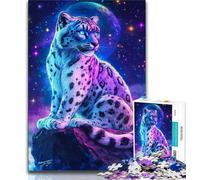 Snow Leopard Under The Moon 1000 Piece Jigsaw Puzzle for Adults Teens,Challenging Game And Family Play with Fully Interlocking Randomly Shaped Pieces 50x75cm
