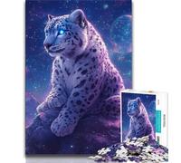 Snow Leopard Under The Moon Jigsaw Puzzles for Adults Teenagers Jigsaws Puzzle,Educational Games Home Decoration Suitable for Desktop Decoration 50x75cm