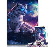 Snow Leopard Under The Moon Jigsaws Puzzles 1000 Pieces for Adults Gifts,Challenging Game And Family Play Wall Decoration Unique Birthday And Xmas Gifts 50x75cm