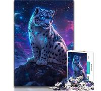 Snow Leopard Under The Moon Jigsaws Puzzles 1000 Pieces for Adults Gifts,Challenging Game And Family Play Wall Decoration Unique Birthday And Xmas Gifts 50x75cm