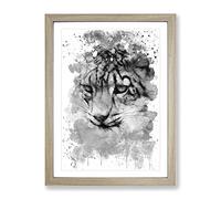 Snow Leopard V4 Modern Framed Wall Art Print, Ready to Hang Picture for Living Room Bedroom Home Office Décor, Oak A3 (34 x 46 cm)