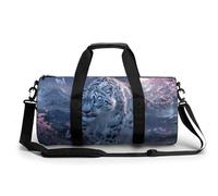 Snow Leopard with Blue Eyes Travel Gym Bag for Women Men Cylindrical Duffle Bag Sport Workout Bag with Shoulder Strap