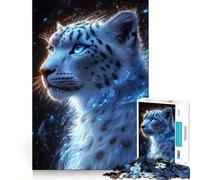 Snow Leopard with Blue Glow Jigsaw Puzzle for Teenagers 1000 Pieces Mind Game Toy Relaxed Mind Neat Cut (38x52cm)