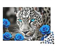 Snow Leopard with Blue Roses 1000 Piece Jigsaw Puzzle for Adults 52x38cm/1000pcs